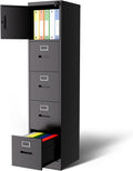 4 Drawer Metal Locking File Cabinet with 1 Door Heavy Duty Lockable Filing Cabinets Home Office Steel File Cabinet Black Vertical File Cabinets for Legal/Letter Size File,Assembly Required