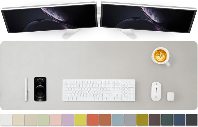 Large Desk Mat - 47.2"x 17" Non-Slip PU Desk Pad for Office and Home - Ideal for Large Mouse Pad and Desk Mats on Top of Desks(Silver)