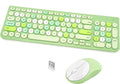 Wireless Keyboard and Mouse Combo, Retro Typewriter Keyboard with Round Keycaps, 2.4GHz USB Cute Wireless Keyboard Mouse for Computer, Desktop, Laptop (Green Colorful)