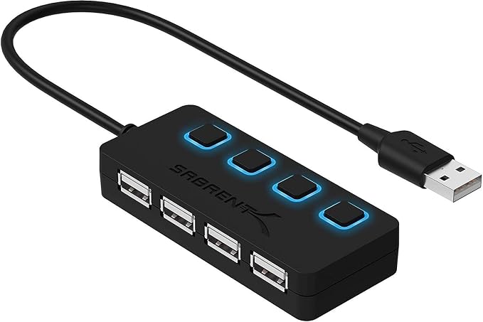 SABRENT 4 Port USB 2.0 Data Hub with Individual LED lit Power Switches [Charging NOT Supported] for Mac & PC (HB-UMLS)