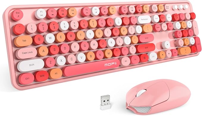 MOFII Wireless Keyboard and Mouse Combo, Full Size Typewriter Keyboard with Multi-Media Function Keys and Number Pad for Office PC Computer Laptop Desktop Windows (Pink Colorful)