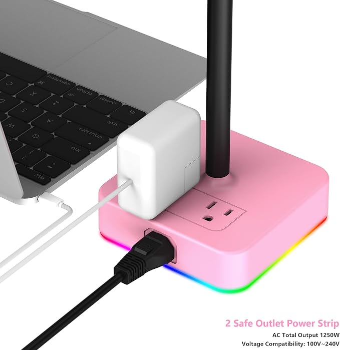 KAFRI RGB Headphone Stand with USB Charger Desk Gaming Headset Holder Hanger Rack with 3 USB Charging Port and 2 Outlet - Suitable for Gamer Desktop Table Game Earphone Accessories Girlfriend Gift