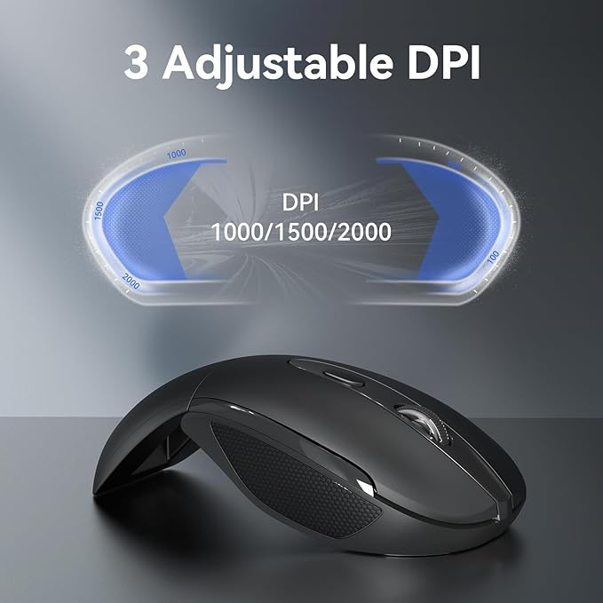 TECKNET Folding Wireless Mouse, 2.4G Travel Mouse Portable 3 Adjustable DPI 2000/1500/1000 Compatible with Notebook, PC, Computer, 2-Year Battery Life