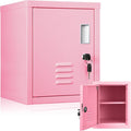 Suzile Lockable Storage Cabinet Metal Lockable Steel Storage Cabinet Organizer Lockers for Employees Vertical Metal Cabinets End Side Table Steel Bedside with Shelf (Pink)