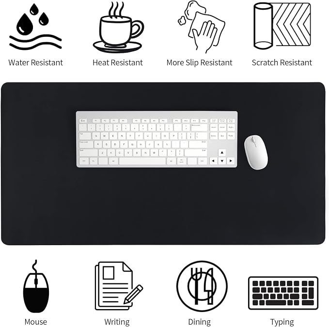 Bloss Black Leather Desk Pad, Large Mouse Pad 35.4×17 Inches, Waterproof Office Desk Mat, Non-Slip Desk Pad Protector, Leather Desk Blotter for Home Office Essentials