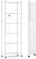 ALANNG 73.6 Inch Folding Bookshelf, 6 Tier Metal Bookcase and Bookshelves, Tall Shelves for Living Room Office Bedroom, Heavy Duty Book Shelve Free Standing Open (White, 1PACK)
