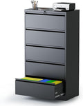 AQY 5 Drawer File Cabinet with Lock,Metal Lateral File Cabinets for Home Office,Steel Wide Filing Organization Storage Cabinets for Hanging Files Letter/Legal/F4/A4 Size,Assembly Required(Black)