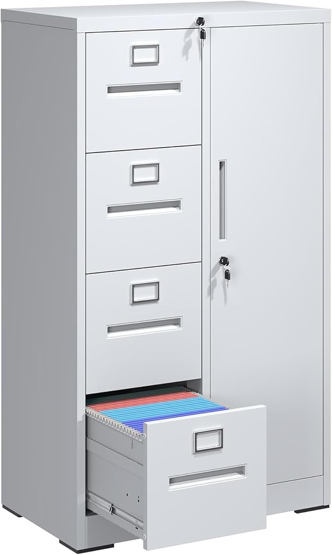 4 Drawer Filing Cabinet with Lock, Metal Storage Locker Cabinets for Home Office, File Cabinet for Hanging File Folders Letter/Legal/A4/F4 Size Documents, Assembly Required