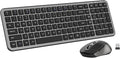 Silent Keyboard and Mouse, Wireless Compact Full-Size Computer Keyboard with Calculator Button, 2400 DPI Mouse, Quiet Clicking, Ultra-Thin Cordless USB Kit for Windows Mac Laptops - Iron Grey