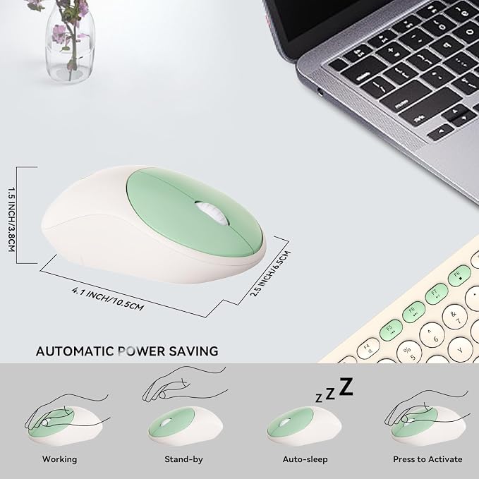 Wireless Keyboards Mouse Combos, Colorful Quiet Keyboard Cute Typewriter Full-Size Retro Round Keycaps, 2.4GHz Sleep Mode Office Wireless Keyboard and Mouse Set for Desktop Laptop PC Computer