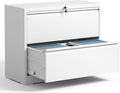 IKIMI 2 Drawer Lateral File Cabinets Office Metal Filing Cabinet Steel Storage Cabinet with Lock Wide Horizontal Filing Cabinets for Hanging Files Legal/Letter/A4 Size Assembly Required