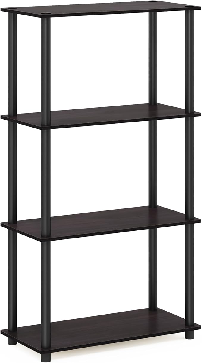 Furinno Turn-N-Tube 4-Tier Multipurpose Shelf Display Rack, Round Tubes, Dark Walnut