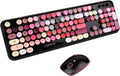 Wireless Keyboard and Mouse Combo, 2.4 GHz Full-Sized Typewriter Keyboard and Mouse Wireless with Round Keycaps for Windows, Computer, Desktop, PC, Laptop (New BlackColorful)