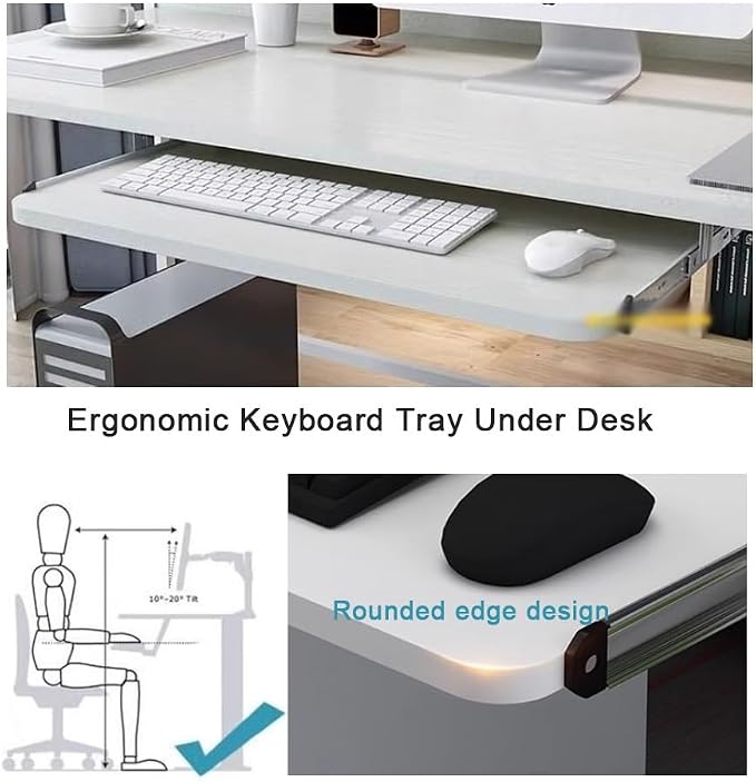 Keyboard Tray Under Desk Slide 24" 28", Pull Out Keyboard Drawer Ergonomic Keyboard Shelf, Hidden Computer Drawer Underdesk(Teak,60 * 24cm)