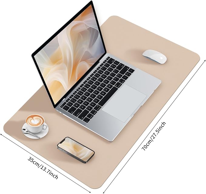 Bloss Leather Desk Mat, Mouse Pad, Waterproof Small Desk Pad, Desk Matt for Desktop, Non-Slip Desk Pad Mat for Office Work/Home - Beige (27.6 x 13.8 Inches)