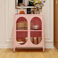 Small 2 Door Metal Storage Cabinet for Pantry,Office Room,Kitchen,Bathroom,Living Room, Hallway-Locker Cabinet with 1 Adjustable Shelf(Translucent Door, Pink)