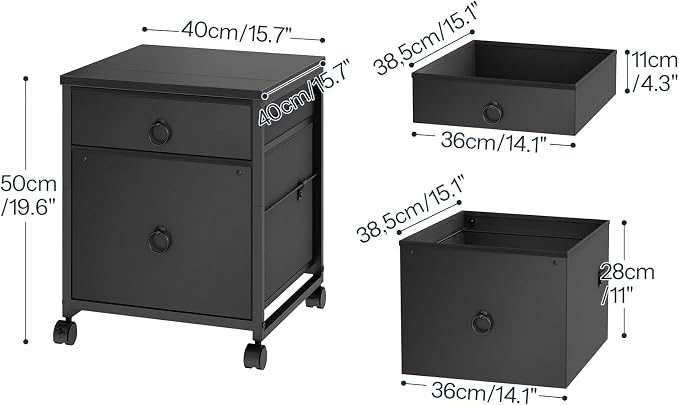 HOOBRO File Cabinet, 2-Drawer Vertical Mobile Office Cabinet, Rolling Printer Stand, for A4/Letter Size Files, Nonwovens Drawer, for Home Office, Black BB21WJ01