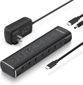 Rosonway 7 Ports Powered USB 3.2/USB C Hub 10Gbps with 4 USB-C 3.2, 3 USB-A 3.2 Ports, 3.3ft Cable and 36W(12V/3A) Power Adapter, Aluminum USB Splitter for Laptop, RSH-H7C4