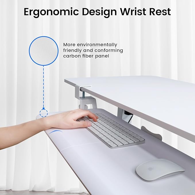 NearHub Large Keyboard Tray Under Desk Slide Out with Extra Sturdy C Clamp Mount System,26'' (30'' including Clamps) x11 Slide-Out Keyboard Drawer Under Desk for Typing,Keyboard Mouse Tray,White