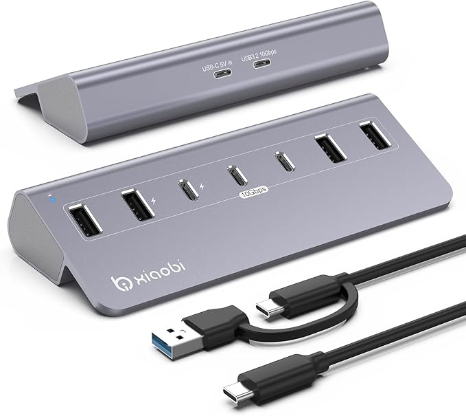 USB C Hub,Powered USB Hub with 5V 3A Power Adapter, 10Gbps USB Splitter with 4 USB-A and 3 USB-C Ports, 7-Port Type C Multiport Adapter for MacBook Air/Pro, iPhone 16/15, Laptop and More