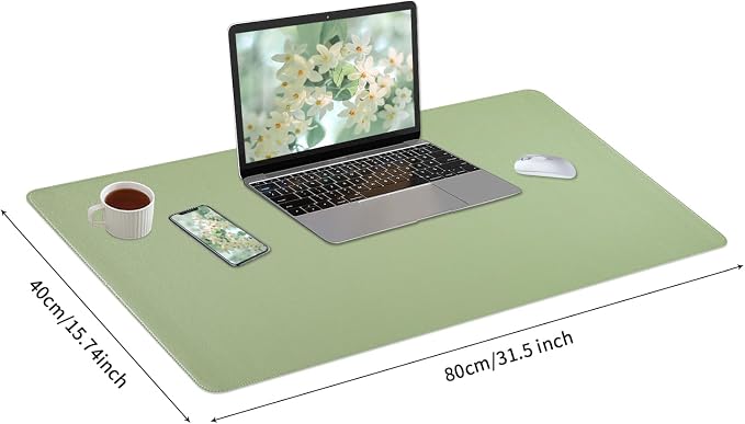 Light Green Desk Mat with Stitched Edges, Large Mouse Pad, Non-Slip Desk Protector Mat, Leather Desk Blotter, Waterproof Desk Pad for Office Home Decor(31.5×15.7 Inches)
