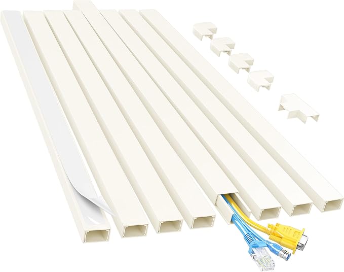 Yecaye Cord Hider, 113in Medium Cord Covers for Wires on Wall, Cord Organizer for 2-3 Wires, Easy Install Cable Management Kit, TV Cable Hider for Home Office, W0.95in H0.55in, Beige