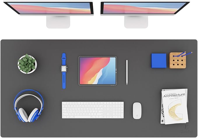 K KNODEL Large Office Leather Desk Mat, Mouse and Keyboard Pad, Computer and Laptop Mat, Desktop Protector and Cover, Writing Pad and Blotter (47.2"x23.6", Dark Gray)