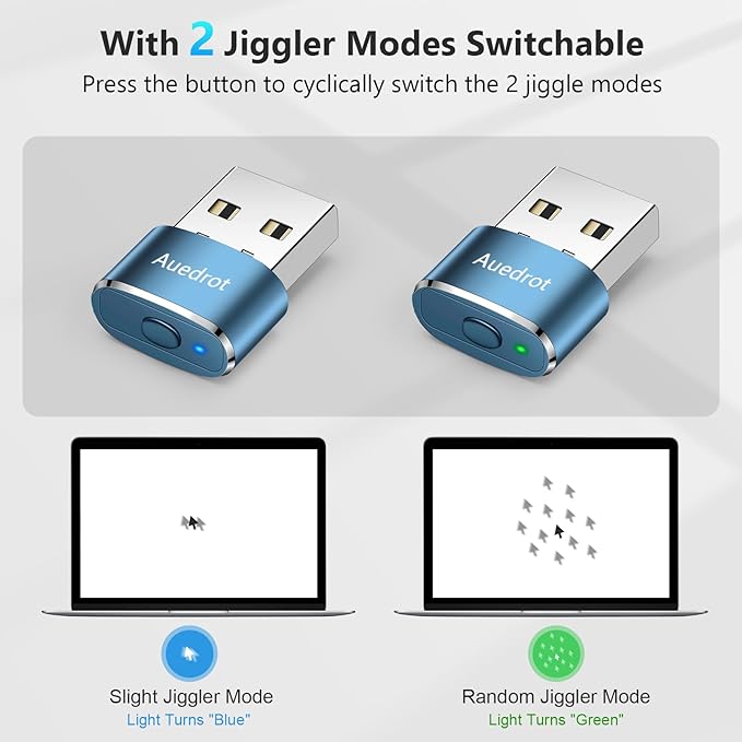 AUEDROT Mouse Jiggler Undetectable Jiggers USB Mover with Switch Button,Automatic Wiggler 2 Jiggle Modes,Mouse Device,Plug & Play,Keep Computer/Laptop Awake,Blue