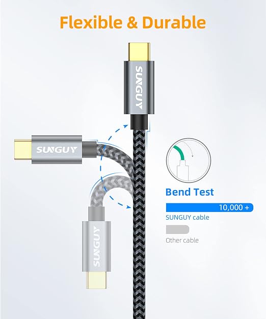 SUNGUY 10Gbps Micro B to USB C Hard Drive Cable, USB 3.1 USB C to Micro B, High-Speed External Hard Drive USB C Cable for iPhone 15, MacBook Pro/Air, iPad, WD Toshiba Westgate Seagate, 1FT, 5, Grey