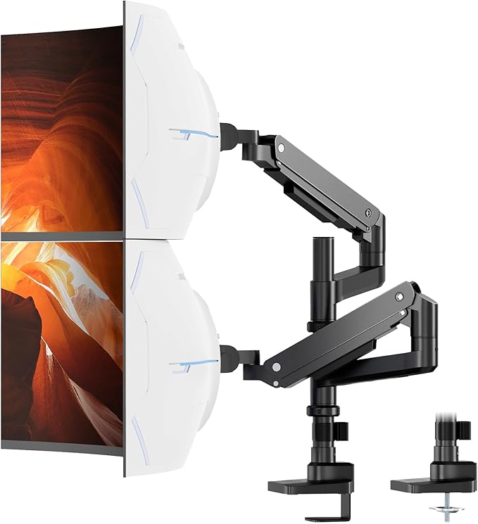 PUTORSEN 17-49 inch Premium Aluminum Heavy Duty Dual Monitor Arm for Ultrawide Screens up to 44lbs, Vertical Stacked Dual Monitor Desk Mount, Full Motion Dual Vertical Monitor Mount, VESA 75/100,Black