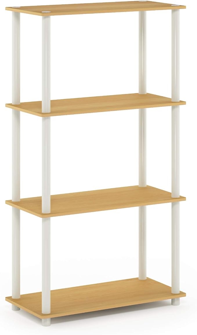 Furinno Turn-N-Tube 4-Tier Multipurpose Shelf Display Rack, Round Tubes, Blonde Maple/White