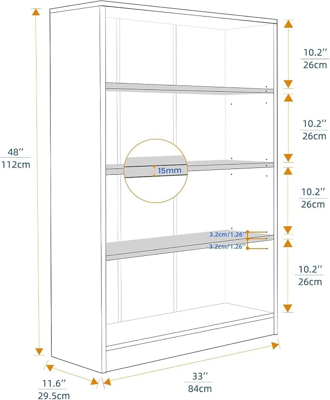 Farini 48 Inch Tall Bookcase,4 Shelf Bookshelves,Adjustable Bookshelf for Home Office,Cherry