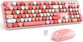 MOFII Wireless Keyboard and Mouse, Pink Colorful Round Key Retro Typewriter Keyboards, USB Wireless 2.4G Full Size Keyboard and Cute Mice Combo for Computer, Laptop, PC, Chromebook, Smart TV