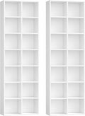 FOTOSOK 71'' Tall Bookshelf Set of 2, 7 Tier Large White Bookshelf with Adjustable Shelves, Wide Bookcases and Bookshelf, DVD/CD Media Tower Storage, Cube Book Shelf Display Shelf Cabinet, White