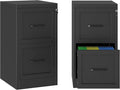 Small Metal 2-Drawer File Cabinet, Under-Desk Filing Cabinet, Black | Locking, Adjustable Hanging Rail, Fit A4, FC, Letter, Hanging File Folders for Home Office Storage Organization, 2PS