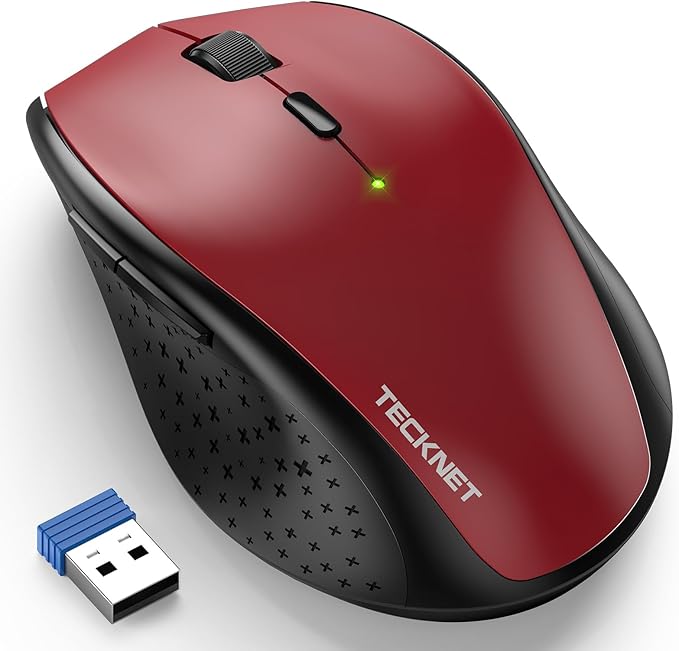 TECKNET Wireless Mouse, 2.4G USB Computer Mouse with 6-Level Adjustable 4800 DPI, 30 Months Battery, Ergonomic Grips, 6 Buttons Portable for PC, Chromebook, Mac (Red)