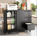 47" Rolling File Storage Locker Cabinet with 3-Drawer，Office Storage Cabinet with Adjustable Shelf & Universal Wheels, Mobile Printer Stand for Home Office, Living Dining Room,Black