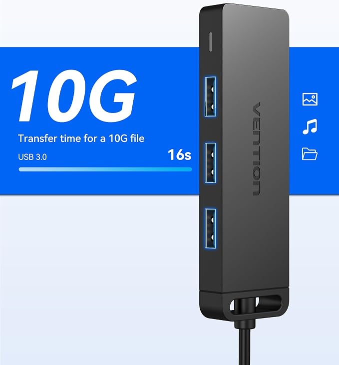USB Hub VENTION 4-Port USB 3.0 Hub 1.5FT Ultra-Slim Data USB Splitter Charging Supported Compatible with MacBook, Laptop, Surface Pro, PS4, PC, Flash Drive, Mobile HDD