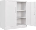 SISESOL 36 inch Storage Cabinet with Doors and Shelves,White Metal Storage Cabinet,Small Locking Metal Cabinets,Short Steel Counter Cabinets with Lock for Garage Home Office Pantry
