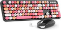 Wireless Keyboard and Mouse Combo, MOWUX Colorful Computer Full Size 2.4G Plug and Play Wireless Typewriter Keyboard and Mouse Set for Windows, Computer, Desktop, PC, Notebook (Black Colorful)