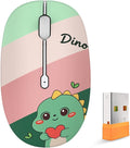 FMOUSE Cute Wireless Mouse, Bluetooth & 2.4GHz Dual Mode with USB Receiver, Silent Click, AA Battery Powered, for Kids Students Teen Girls, Compatible with Laptop Mac iPad PC (Cute Dino)