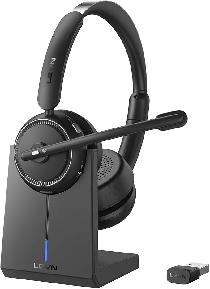 Wireless Headset with Mic for Work, Bluetooth Headset with Microphone (Noise Cancelling & Mute Button), Wireless Headphones with Mic for Work from Home/Office/PC/Call Center/Computer/Laptop/Teams/Zoom