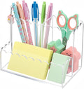 Scalloped Acrylic Pencil Holder for Desk, Clear Pen Organizer with 3 Compartments, Marker Makeup Brush Holder Remote Caddy for Home, Office, Bathroom, Classroom, Table