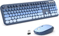 MOFII Wireless Keyboard and Mouse Combo, Full Size 2.4G Retro Round Computer Keyboard and Mouse Set, Plug and Play, for Windows, Computer, Desktop, PC, Notebook - (Sea Blue Gradient)