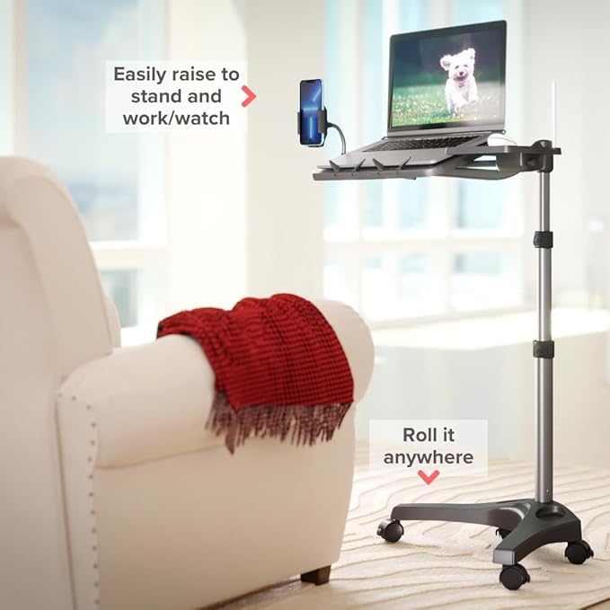 LEVO G2 V16 Rolling Laptop Workstation Stand Cart with Mouse Tray and Phone Holder for Bed Couch Recliner or Chair, Adjustable Mobile Desk for Remote Office Reading and Study