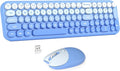 Wireless Keyboard and Mouse Combo, MOWUX Compact Typewriter Retro Round Computer Keyboard, Cute Optical Mouse Wireless, Plug and Play, for Laptop, PC, Computer- Blue Gradient