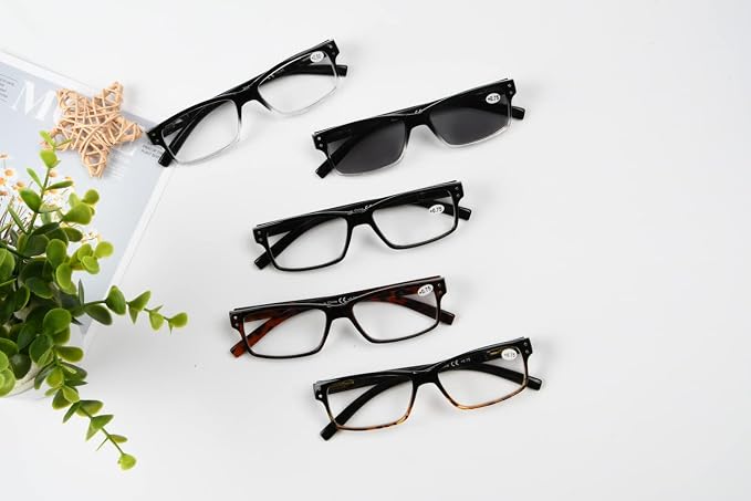 Eyekepper Men's Reading Glasses +0.75 5-Pack Includes Sunglasses | Spring Hinges - Durable Plastic Frames with Comfortable Fit & Clear Lenses, Ideal for Reading
