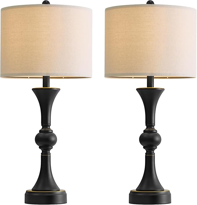 Oneach 28" Modern Table Lamps Set of 2 for Living Room, Bedside Lamps with USB Ports, Black Nightstand Lamps Set for Bedroom Farmhouse Lamp End Table Lamps (Bulbs not Included)