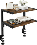 IBUYKE Clamp on Desk Organizer Shelf,12.9 inches Desk Extender Shelves, Above or Below Desk 2-Tier Adjustable Storage Shelves for Desktop Accessories,Rustic Brown,TMZ007H