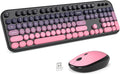 Wireless Keyboard Mouse Combo - Lovely CherryPink-Gradient Rainbow Full-Sized Typewriter Colorful Keyboards, Round Keycap Plug Play Retro Cute Keyboards for Windows, Laptop, PC, Desktop, Computer